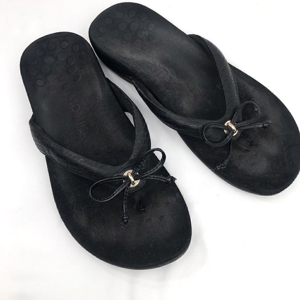 Vionic BELLA II Black Toe Post Thing Orthaheel Orthotic Flip Flop Sandals